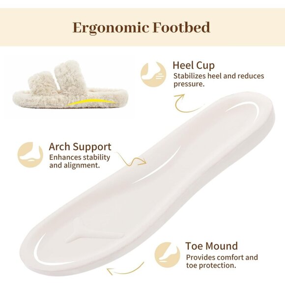 Women’s Tan Pluffie Arch Memory Foam Cozy Faux Fur Open Toe Slippers Shoes - Picture 3 of 6